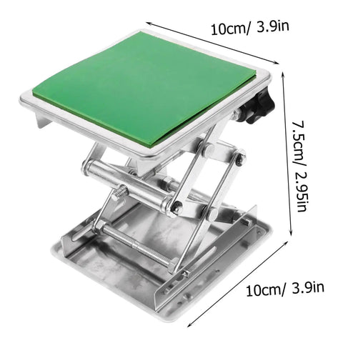 Heavy Duty Laboratory Lifting Platform Stand With Rock Solid Bearing Capacity And Zero Hassle Manual Control Built Tough Stainless Steel Base for smooth lab tasks, with green top and adjustable mechanism.