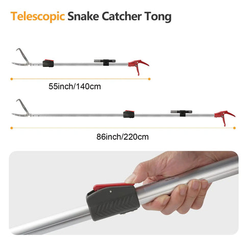 86 Inch Telescopic Snake Catcher Pole With Gripper Tongs Long Reach Snake Grabber Tool For Safe Handling Of Snakes Durable Lightweight Hook Kit For Outdoor Work And Rattlesnake Safety