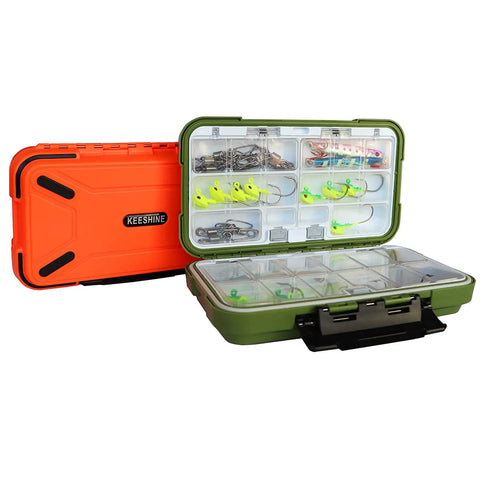 Floating Double Sided Fishing Tackle Box With Adjustable Dividers 19 Dividers To Create Up To 30 Compartments Quick Grab Storage For Lures Hooks Beads Jewelry Tools Green, shown open with compartments filled.