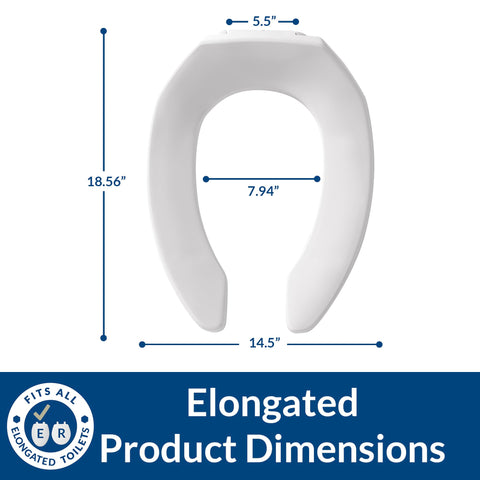 Six Pack Commercial Open Front Plastic Toilet Seat Elongated White dimensions diagram