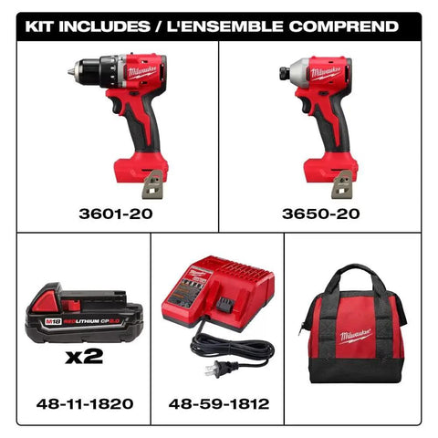 M18 Trade Compact Brushless Two Tool Combo Kit With Drill Driver And Impact Driver Includes Two RedLithium Batteries And Multi Voltage Charger For Pro Grade Power On The Go