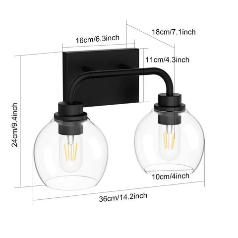Industrial Style Bathroom Vanity Lighting Fixtures Four Light Matte Black Finish With Clear Globe Glass Farmhouse Bath Light