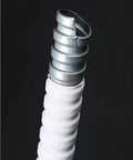 Close-up of Heavy Duty PVC Coated Flexible Conduit With Galvanized Steel Core Fire Resistant Corrugated Electrical Wire Armor Hose.