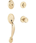 Dakota Front Door Lock Set With Handle And Deadbolt, Polished Brass Finish, Exterior Handleset with Interior Knob visible