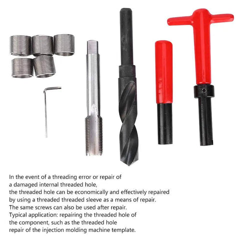 Heavy Duty Thread Repair Tool Kit 10Pcs M18x1.5mm Stainless Steel Twisted Drill Tap Wrench Threaded Insert Tap Insertion Tool