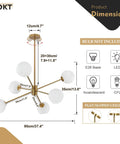Dimensions of Six Light Modern Sputnik Chandelier Set With Milk Glass Globes For Kitchen Island Pendant Lighting In Gold White Brushed Brass Finish
