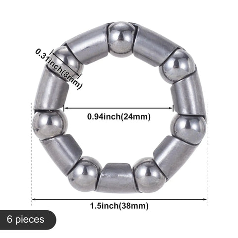 Six Pack Bicycle Crank Bearing Set 5/16 Inch 7 Balls 38 OD 24 ID 8 MM Ball Size Replacement Bottom Bracket Bearings For Bikes Repair Fits Schwinn Mountain Genesis Beach Cruiser shown with dimensions