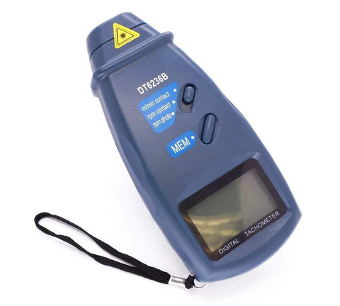 3-In-1 Tri-Mode RPM Tachometer With Laser Non Contact And Photo Tachometer, Digital Tach Meter, Surface Speed And Distance Gauge For Four Wheels, High Precision RPM Readout, Go-To Tool For Quick Readouts, blue handheld digital tachometer with wrist strap