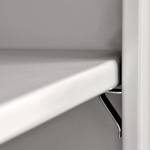 Close-up of the adjustable shelf support bracket of the Badass Mobile Rolling Storage Cabinet With Adjustable Shelves And Heavy Duty Caster Wheels Lockable Gear Organizer For Garage Workshop Office Tools Equipment Dove Gray Rig.