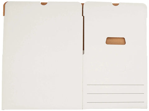 Medium Duty Storage And Filing Boxes With Lids And Handles Legal Letter Size white corrugated boxes with peel-away lids.