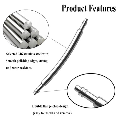 Image shows 10 Pcs Curved Spring Bars For Watch Bands, 1.5mm stainless steel with smooth edges and double flange design.