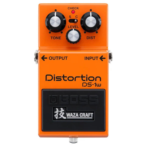 Front view of Ds-1W Special Edition Waza Craft Distortion Pedal with two modes for electric guitar.