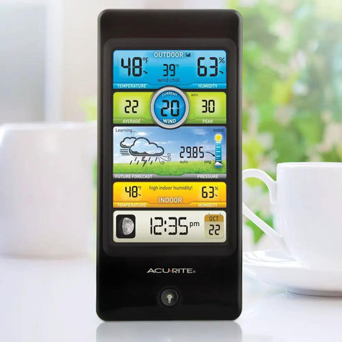 Notos 3 In 1 Pro Color Digital Weather Station With Wind Speed Temperature And Humidity Wireless Sensor on kitchen counter