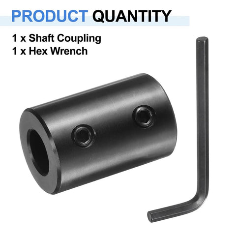 Beefy Rigid Shaft Coupling With Set Screws Five Eighths Inch Bore One And One Quarter Inch OD Two Inch Long Black Oxide Steel Includes Hex Wrench
