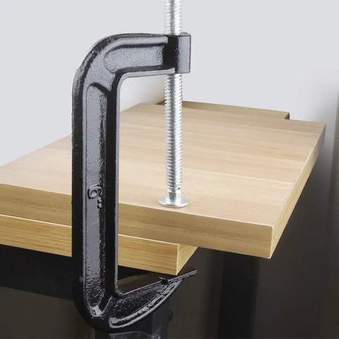 Heavy Duty Beefy 4 Pack 6 Inch C Clamp Set With Malleable Iron Build, black finish clamping wood on workbench
