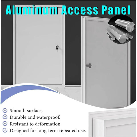 Lockable Aluminum Attic Access Door Straight Up Durable Rock Solid Soundproof Wall Panel With Easy Secure Closure image showing smooth surface and keyhole for secure access.