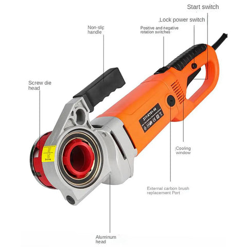 Badass 2300w Handheld Pipe Threading Machine With 6 Die Set For 1/2 To 2 Inch Rigid Conduit view showing non-slip handle and screw die head.