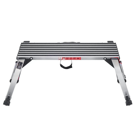 Beast Mode Foldable Aluminum Work Platform Drywall Stool Ladder Heavy Duty Workbench Non Slip Base with sturdy legs and grip surface.