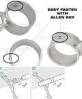 Premium 2 Inch OD 304 Stainless Steel Foot Rail Kit In Satin Gold with installation details for easy fastening with Allen key.