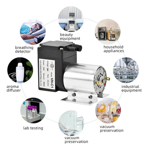 Awesome Vn-C1 12V 24V Electric Diaphragm Vacuum Pump For Negative Pressure Applications High Flow Rate 15L Min With Powerful 10W Motor shown for various uses.