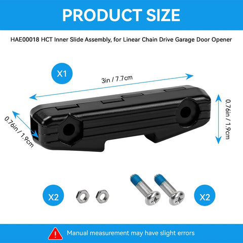 Inner Slide Assembly Replacement For HCT Chain Drive Garage Door Opener LD033 LDO50, size 3 inches, with screws and nuts
