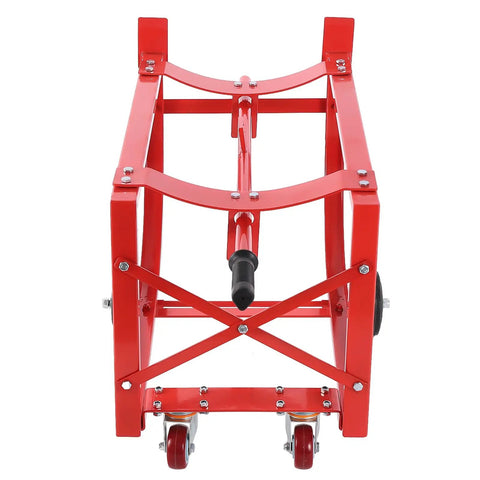 Heavy Duty 55 Gallon Drum Cradle With 600 Lb Capacity And Sturdy Steel Build Perfect For Moving Barrels Around The Shop Using Easy Drawbar Design, red steel frame with wheels