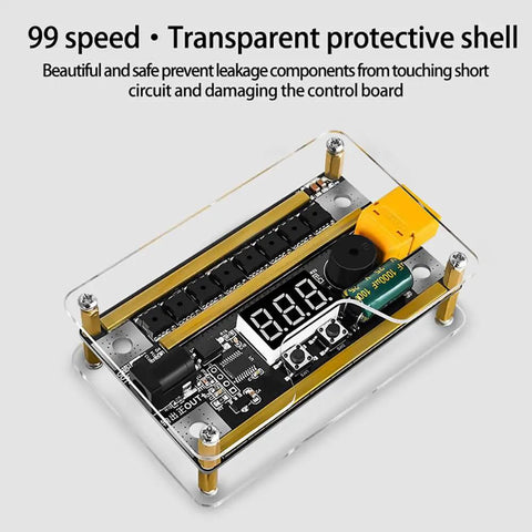 Digital Power Spot Welder Control Board Kit With Dialed In 99 Gears 8V 24V Range shown with transparent protective shell