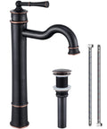 Vessel Sink Faucet Tall Deck Mount Bathroom Dope Look With ORB Finish Brass Construction Roman Arc Spout Pop Up Drain Assembly