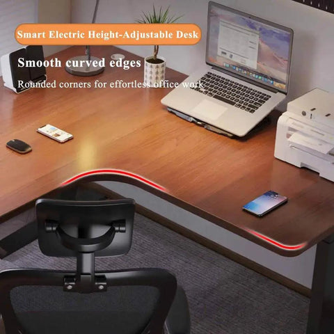 L Shaped Electric Height Adjustable Standing Corner Desk Ergonomic Sit Stand Computer Table For Home Office with smooth edges