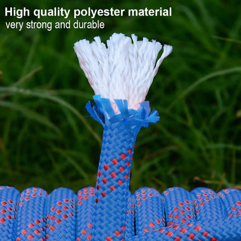 Close-up of Heavy Duty Static Utility Rope 10mm x 65 Feet Polyester Tow Line, highlighting strong blue material texture.