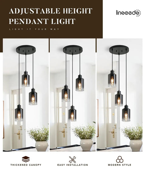 Three Pack Black Pendant Lights With Adjustable Height In Industrial Modern Style For Kitchen Island Dining Room Hallway And Living Room Ambience