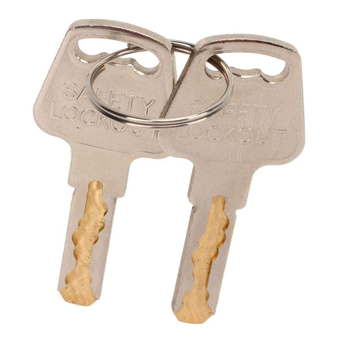 Heavy Duty Nylon Clamp On Breaker Lockout Padlock Kit Universal Tag Out Setup keys on a ring labeled 'SAFETY LOCKOUT'.