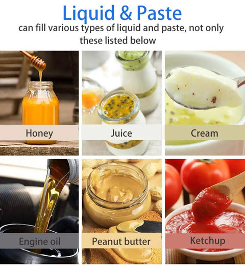 Heavy Duty Liquid And Paste Filling Machine Double Nozzle Pneumatic Piston Dispenser 1000 To 5000 Ml semi automatic dosing for honey, juice, cream, peanut butter.