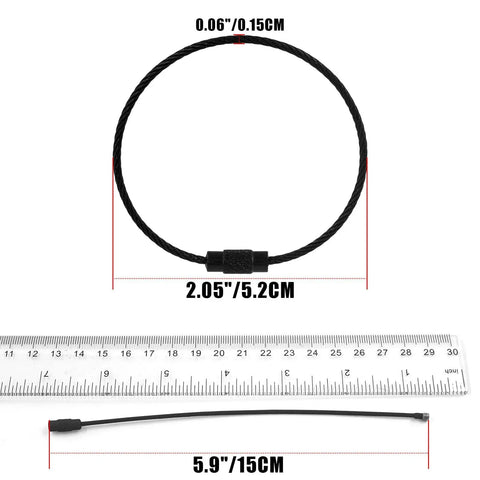 20 Pcs Black Stainless Steel Wire Keychains 1.5mm Thick Elastic Wire Rope Loops 5.9 Inches Long Heavy Duty Durable Luggage Tag Rings