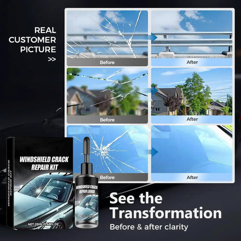 Windshield Crack Repair Kit 3 Pack 2026 Upgrade Quick Fix For Glass Chips And Cracks, before and after repair on glass.