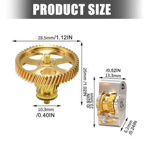 Diagram of All Metal Filament Feed Gear Set For P2S Extruder Upgrade With Hardened Steel Gears Beefed Up Brass Reducer And Machined Aluminum Idler Arm