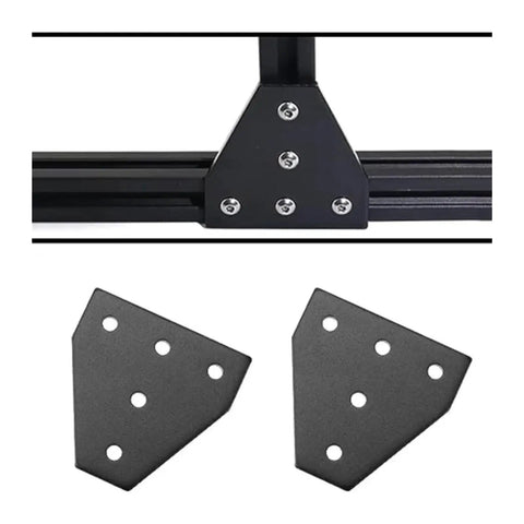 L Shape Outside Joining Plate Bracket 60x60x4mm with 5 holes for 2020 V-Slot aluminum extrusion, top and front view