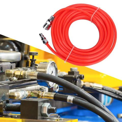 Real Deal Air Compressor Hose Features Flexible Eva Design Handling High 12kg Pressure Does Not Kink Includes 5mm And 8mm Connections For Fast Dual Attach On Pneumatic Systems Making Tool Fixes Simple With Zero Leaks During Daily Workloads, red EVA hose with quick fittings
