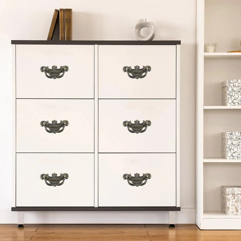 Six Pack Bail Pull Handles For Vanities And Cabinets 3.66 Inch Total Length Zinc Alloy Drawer Pulls on white dresser