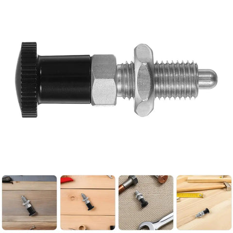 Stainless Steel Reset Indexing Plunger With Knob And Self Locking Mechanism M10 for Mechanical Applications and Maintenance Tasks, side view with spring pin.