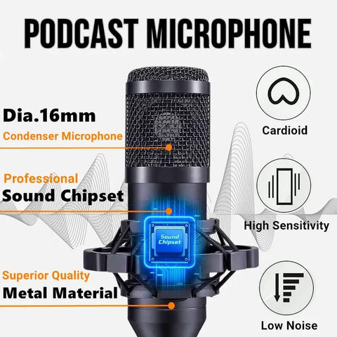 Podcast Gear Bundle With BM800 Microphone And V8S Voice Changer Condenser Studio Kit with professional sound chipset featured.