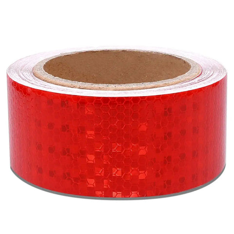 Hella Bright Two Inch By Thirty Foot Red Reflective Safety Tape For Trailers Cars And Trucks Heavy Duty Hazard Warning Adhesive Roll, showing full roll with prismatic surface.