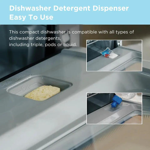 Dishwasher detergent dispenser of Slick Countertop Dishwasher With Built In Six Liter Water Tank, Portable Mini Cleaning Station.