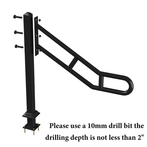 Outdoor Single Post Hand Rail For 1 To 3 Steps, Heavy Duty Wrought Iron Stair Railing With U Shaped Post, Floor Mounted