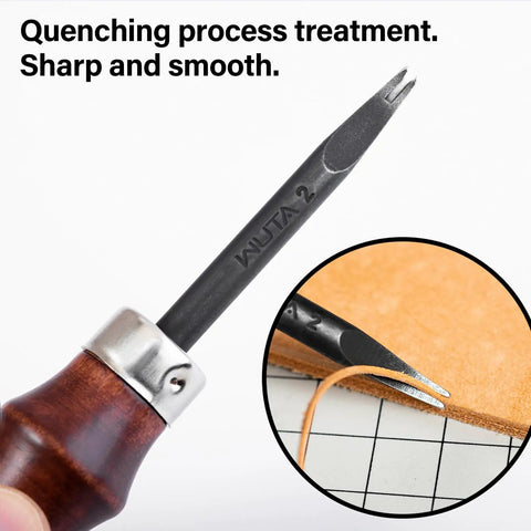 Top Shelf Leather Edge Beveler Set, sharp skiving knife with smooth wood handle, ideal for leather crafting and trimming.