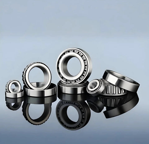 Assorted tapered roller bearings, including Beefed-Up Heavy Duty Tapered Roller Bearing 14118/14283 30.622mm ID, 69.012mm OD, 19.845mm Width.