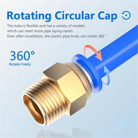 50 Piece Pneumatic Air Hose Fittings Kit With Push To Connect Connectors In 4mm 6mm 8mm 10mm 12mm Sizes And Thread Options One Quarter One Half One Eighth Three Eighth M5 For Quick Easy DIY Assembly In Workshop And Garage, rotating brass fitting