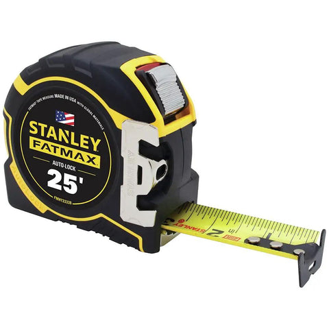 FatMax Auto Lock Tape Measure 25 Ft With 1-1/4 Inch Wide Blade Detachable End Hook Quick Lock For Fast Marking Durable Tool