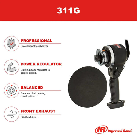 Edge 6 Inch Dual Action Air Sander With Variable Speed And Built In Regulator For Auto Body Metal And Wood Prep Pro Level Power Beast Mode Performance At 10000 RPM One Quarter Inch NPT 4 CFM At Load Black Finish, featuring professional touch lever and balanced ball bearing.