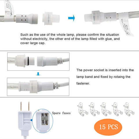 Connectors and accessories for 50ft 360 LED Rope Lights Outdoor Multicolor Waterproof Connectable Flexible Tube Lights With 8 Modes